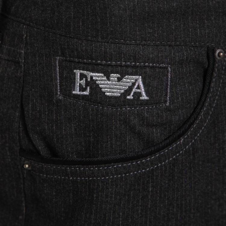Pre Owned Emporio Armani Black Striped Straight Leg Trousers M
