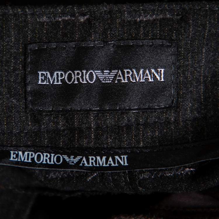 Pre Owned Emporio Armani Black Striped Straight Leg Trousers M