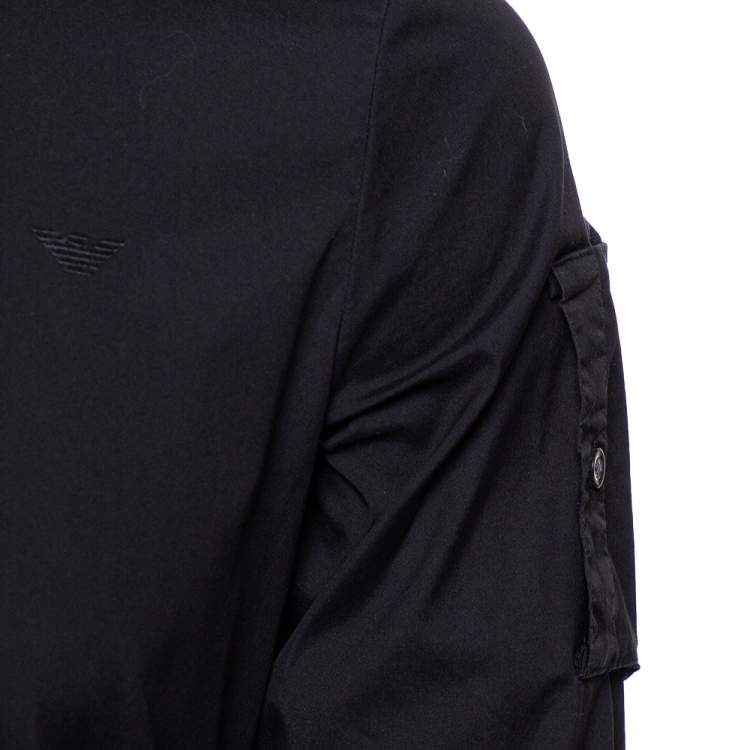 Pre Owned Emporio Armani Black Cotton Knit Trim Detail Button Front Shirt S