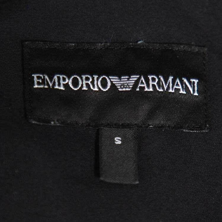 Pre Owned Emporio Armani Black Cotton Knit Trim Detail Button Front Shirt S