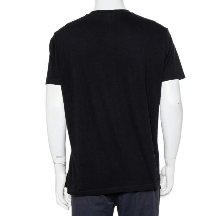 Pre Owned Emporio Armani Black Logo Embroidered Cotton Crewneck T-Shirt XXL