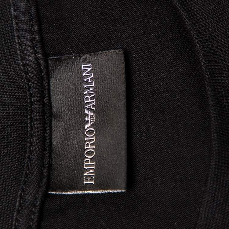 Pre Owned Emporio Armani Black Logo Embroidered Cotton Crewneck T-Shirt XXL
