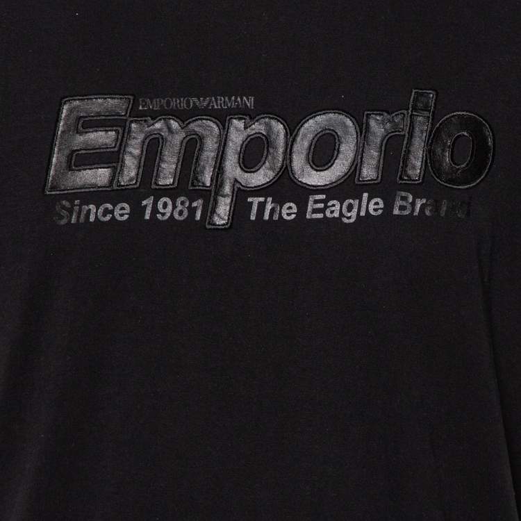 Pre Owned Emporio Armani Black Logo Embroidered Cotton Crewneck T-Shirt XXL