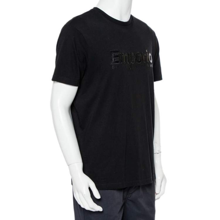 Pre Owned Emporio Armani Black Logo Embroidered Cotton Crewneck T-Shirt XXL