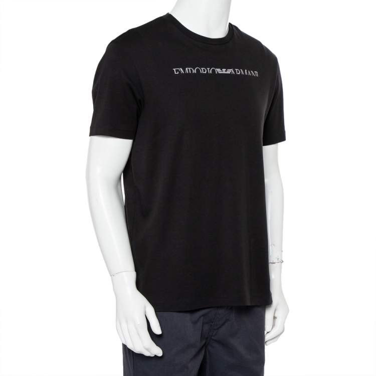 مملوكة مسبقًا Emporio Armani Black Logo Embroidered Cotton Crewneck T-Shirt XXL