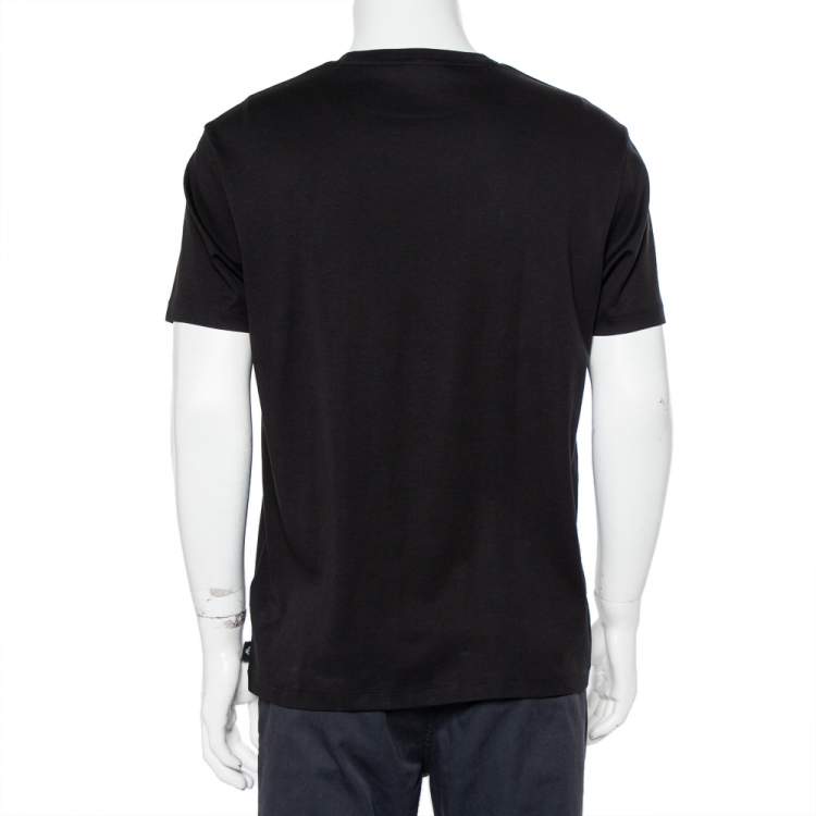 مملوكة مسبقًا Emporio Armani Black Logo Embroidered Cotton Crewneck T-Shirt XXL