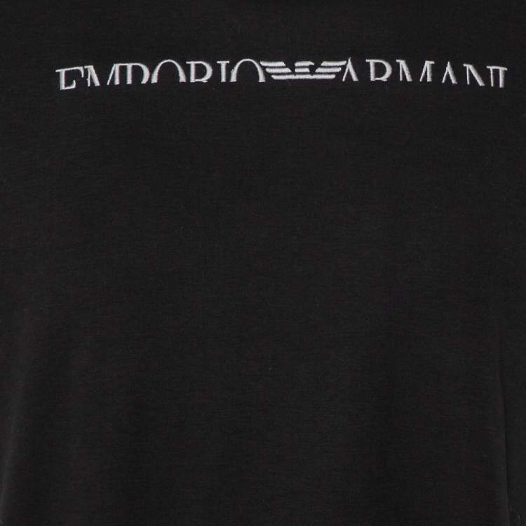 مملوكة مسبقًا Emporio Armani Black Logo Embroidered Cotton Crewneck T-Shirt XXL
