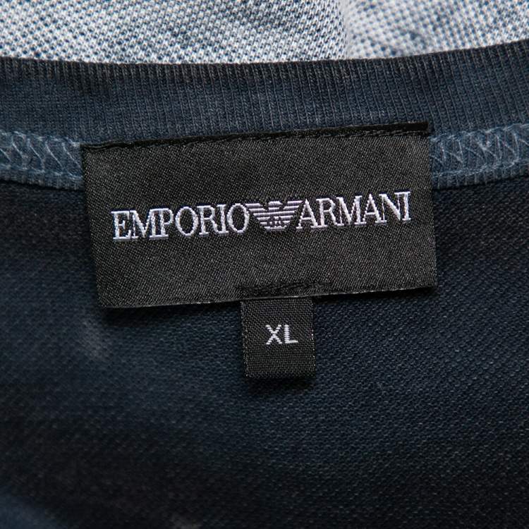 Pre Owned Emporio Armani White & Navy Blue Cotton Pique Crewneck T-Shirt XL