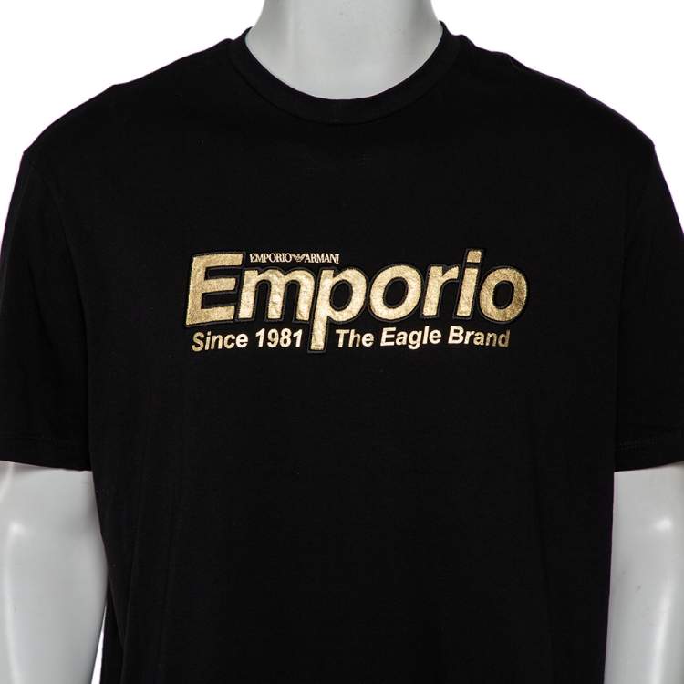 مملوكة مسبقًا Emporio Armani Black Cotton Logo Printed Crewneck T-Shirt 3XL