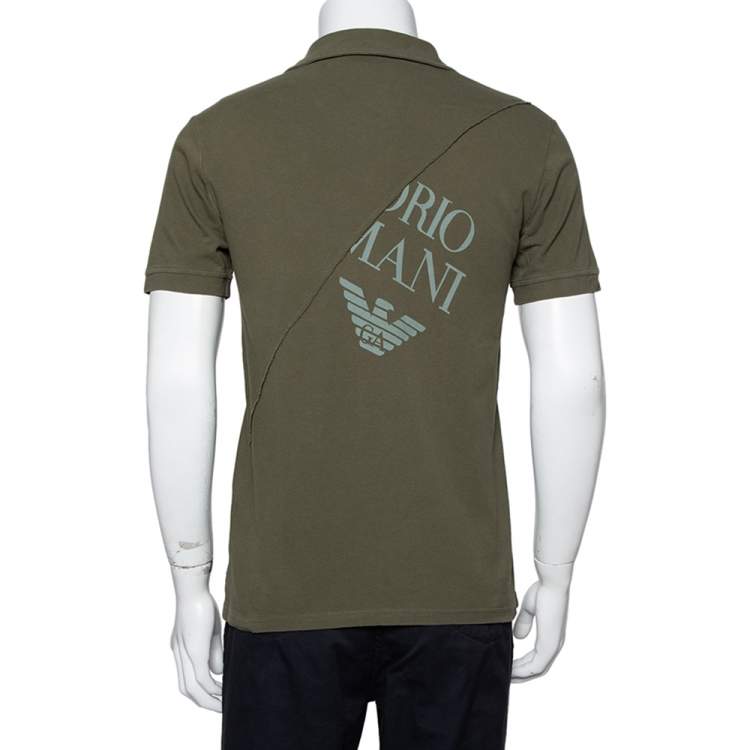 Pre Owned Emporio Armani Khaki Green Cotton Polo T-Shirt L