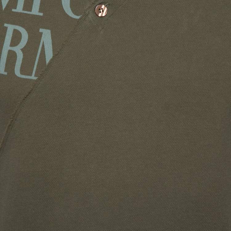 Pre Owned Emporio Armani Khaki Green Cotton Polo T-Shirt L