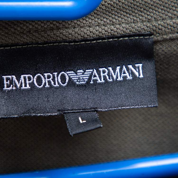 Pre Owned Emporio Armani Khaki Green Cotton Polo T-Shirt L