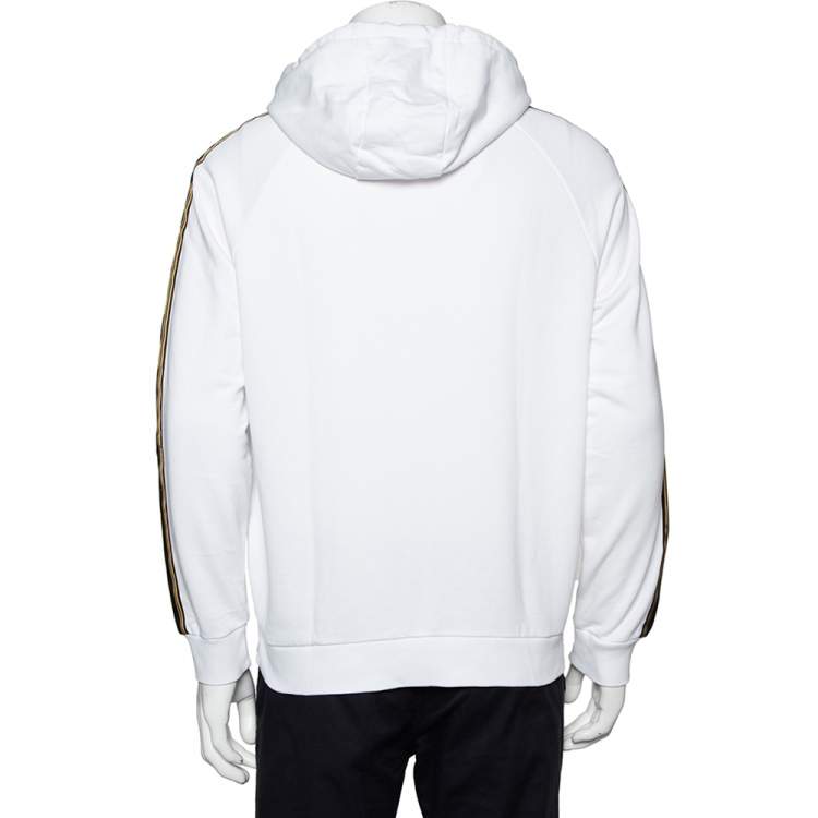 Pre Owned Emporio Armani White Cotton Logo Patch Zip Front Hoodie L