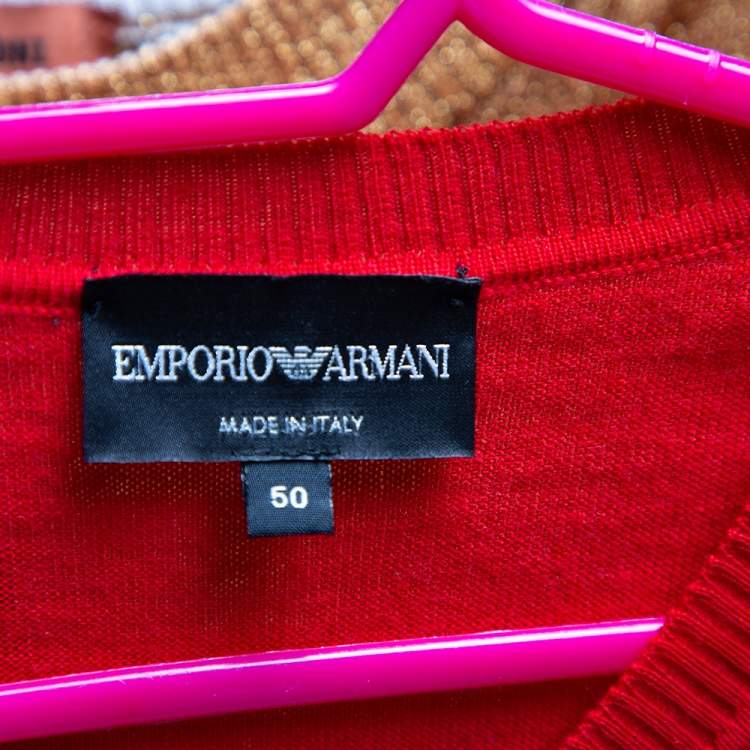 Pre Owned Emporio Armani Red Wool V-Neck Sweater XL