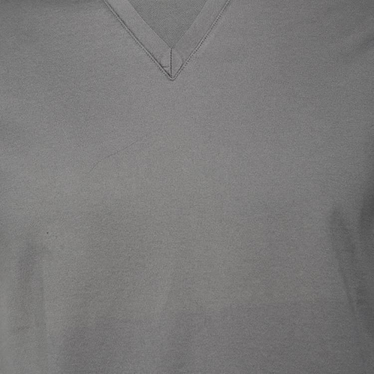 Pre Owned Emporio Armani Grey Cotton Contrast Trim T-Shirt M