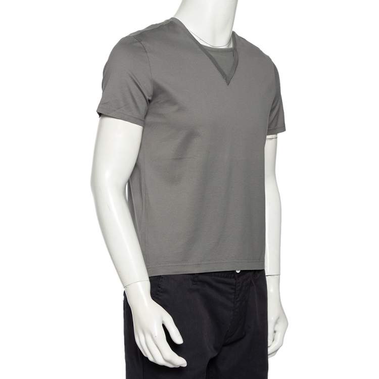 Pre Owned Emporio Armani Grey Cotton Contrast Trim T-Shirt M