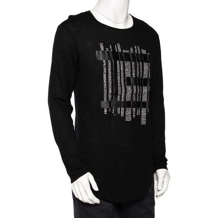مملوكة مسبقًا Emporio Armani Black Cotton & Modal Applique Detail Long Sleeve T-Shirt M