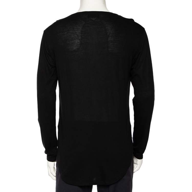 مملوكة مسبقًا Emporio Armani Black Cotton & Modal Applique Detail Long Sleeve T-Shirt M