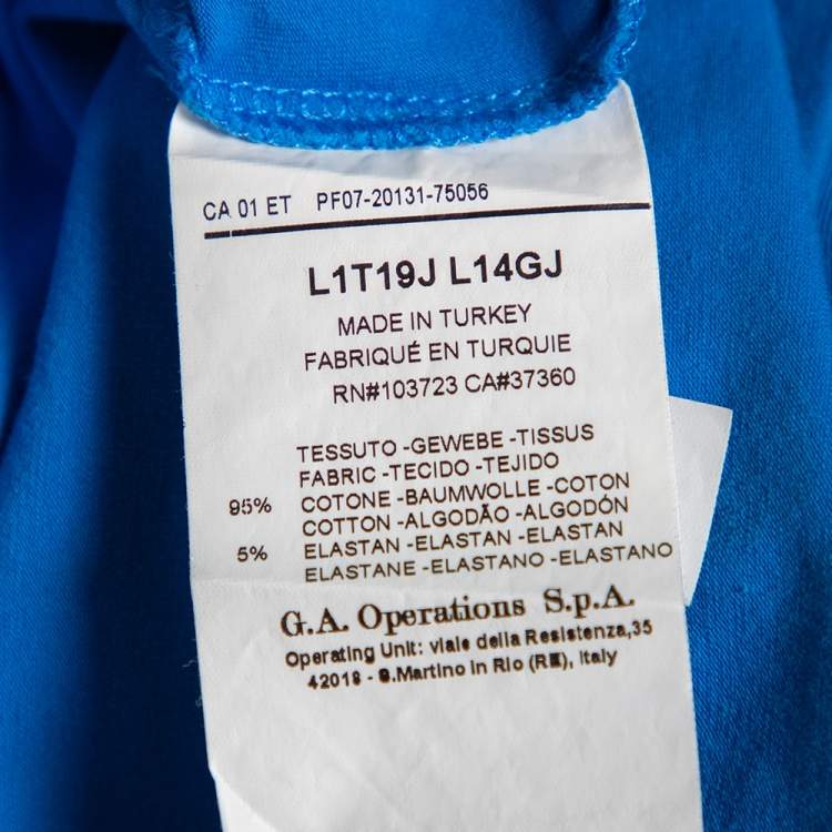 Pre Owned Emporio Armani Blue Logo Printed Stretch Cotton Crewneck T-Shirt S