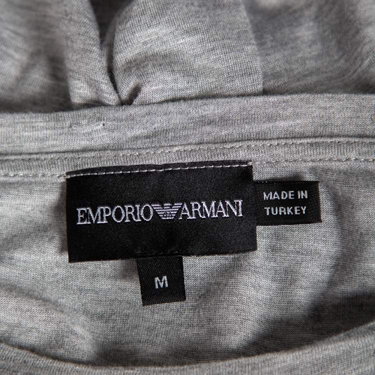 Pre Owned Emporio Armani Grey & Black Knit Pocket Detail Crewneck T-Shirt M