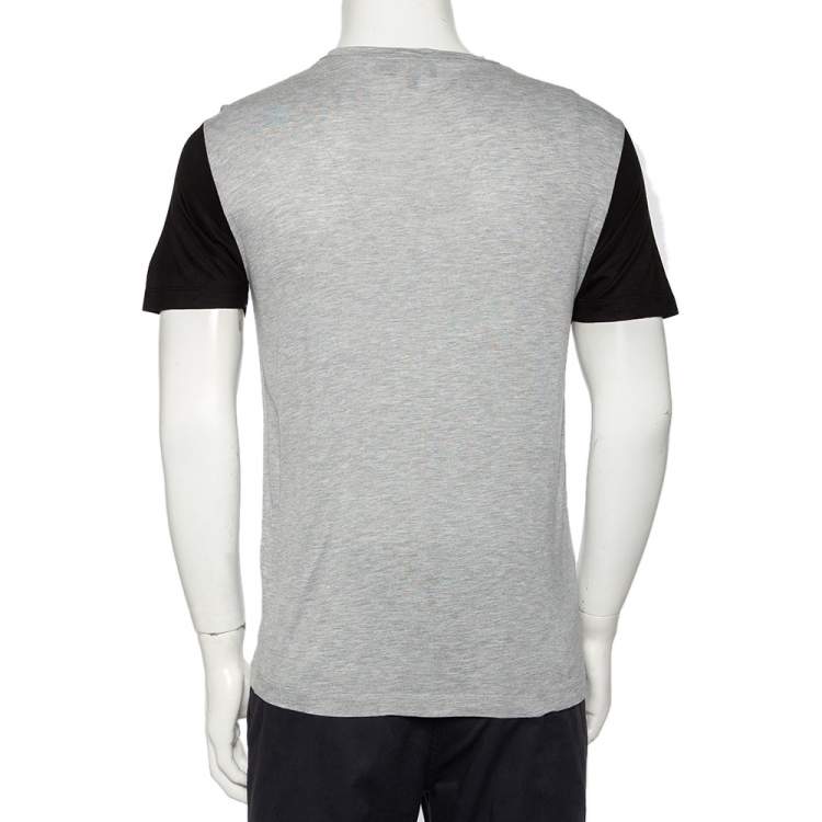 Pre Owned Emporio Armani Grey & Black Knit Pocket Detail Crewneck T-Shirt M