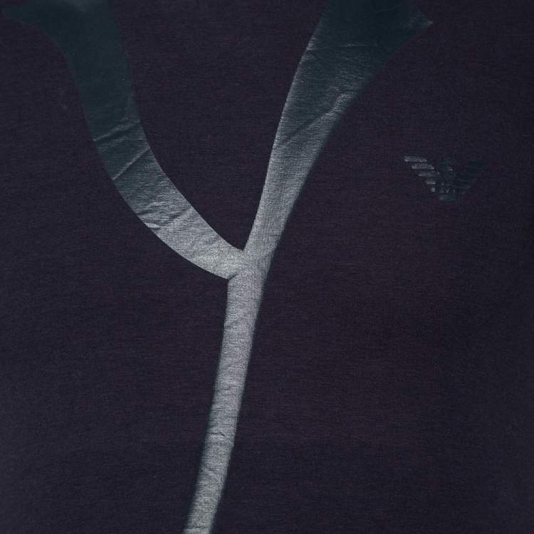 Pre Owned Emporio Armani Navy Blue Printed Cotton & Modal Jude Fitted T-Shirt M
