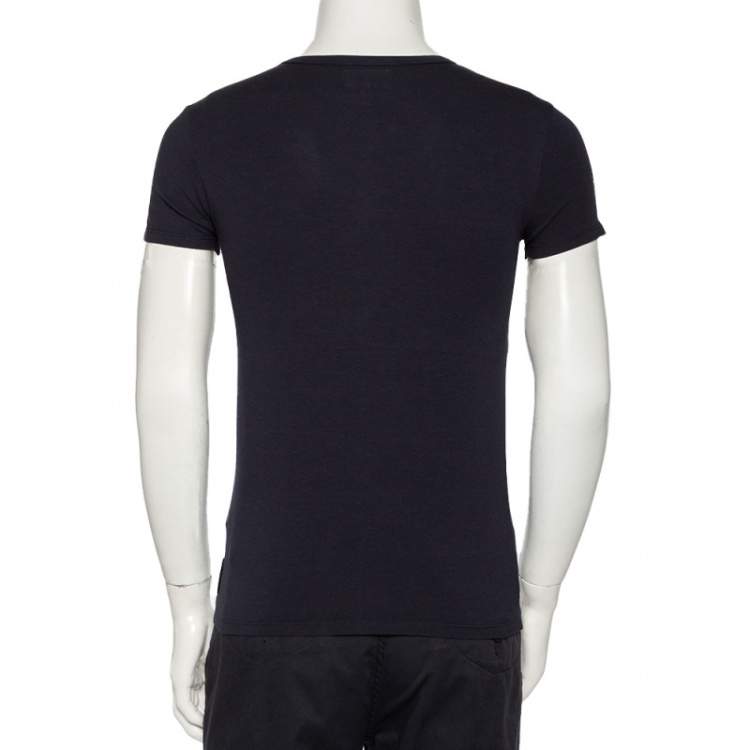Pre Owned Emporio Armani Navy Blue Printed Cotton & Modal Jude Fitted T-Shirt M
