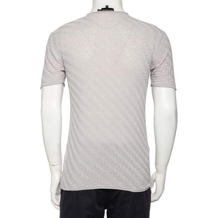مملوكة مسبقًا Emporio Armani Grey Patterned Cotton & Silk Knit Fitted T-Shirt M