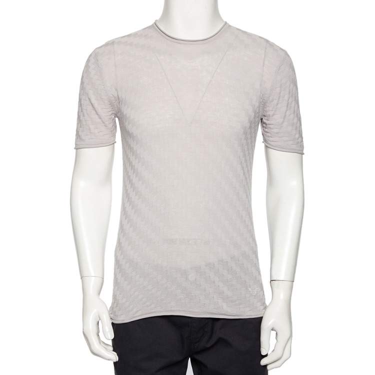 مملوكة مسبقًا Emporio Armani Grey Patterned Cotton & Silk Knit Fitted T-Shirt M