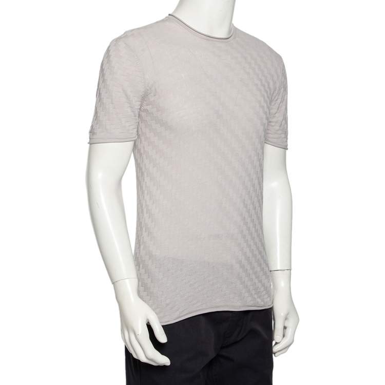 مملوكة مسبقًا Emporio Armani Grey Patterned Cotton & Silk Knit Fitted T-Shirt M