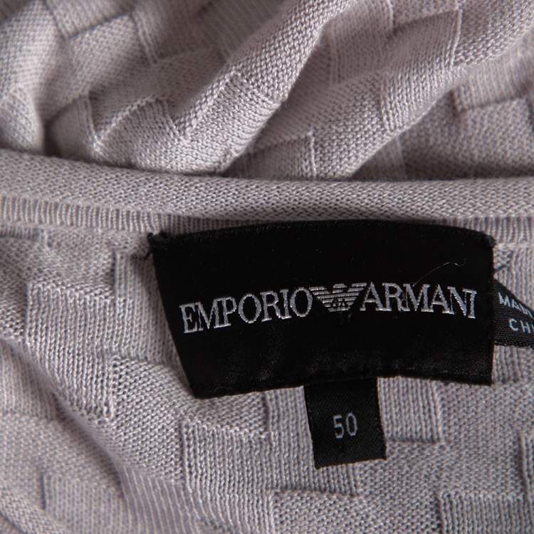 مملوكة مسبقًا Emporio Armani Grey Patterned Cotton & Silk Knit Fitted T-Shirt M