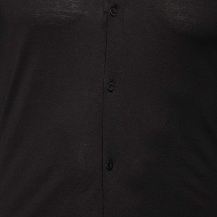 Pre Owned Emporio Armani Black Cotton Shawl Lapel Collar Detail Button Front Shirt S 