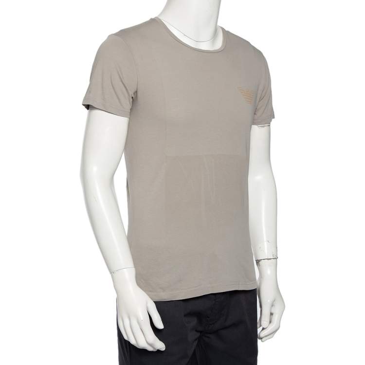 مملوكة مسبقًا Emporio Armani Grey Logo Generationy Printed Cotton Crewneck T-Shirt M