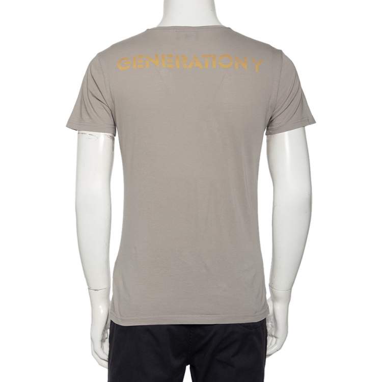 مملوكة مسبقًا Emporio Armani Grey Logo Generationy Printed Cotton Crewneck T-Shirt M