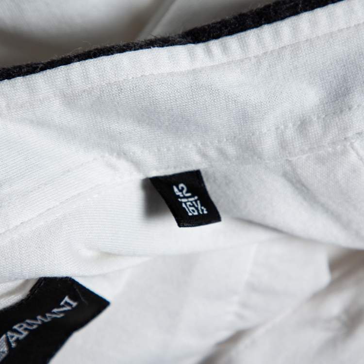 Pre Owned Emporio Armani White Cotton Contrast Wool Trim Button Front Shirt XL
