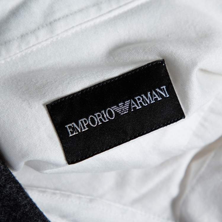 Pre Owned Emporio Armani White Cotton Contrast Wool Trim Button Front Shirt XL