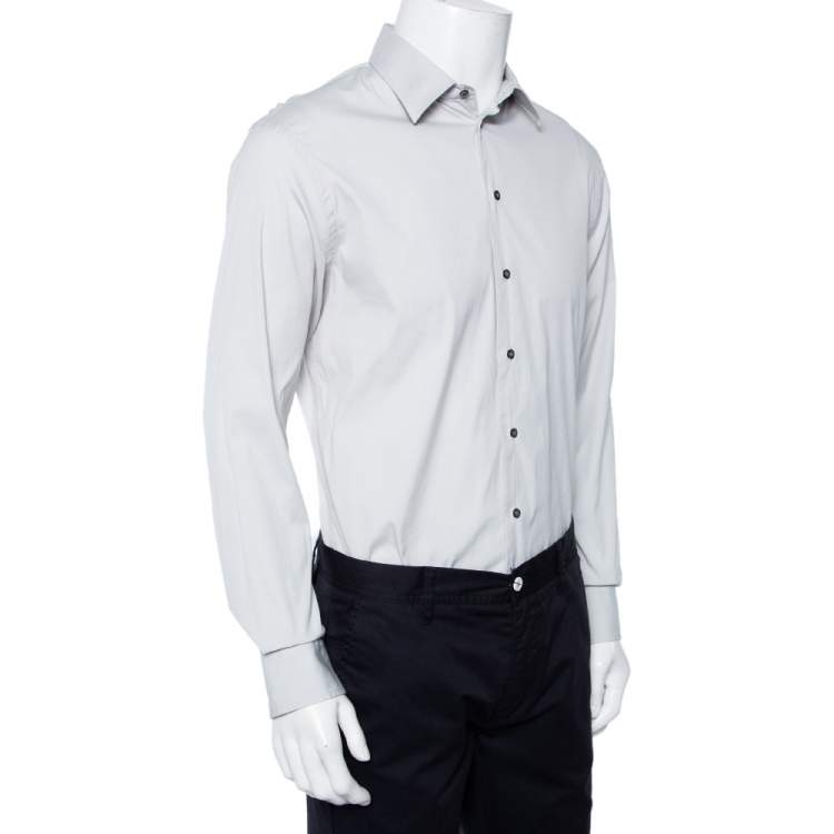 مملوكة مسبقًا Emporio Armani Grey Stretch Cotton Button Front Shirt XL