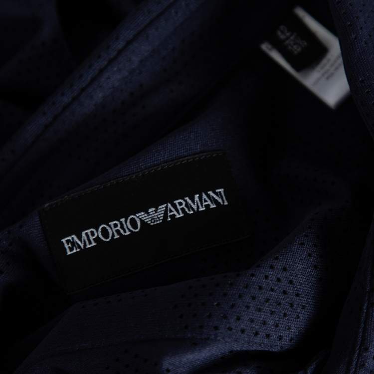 Pre Owned Emporio Armani Navy Blue Perforated Jersey Button Front Shirt XL