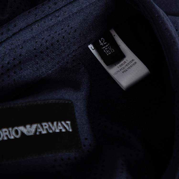Pre Owned Emporio Armani Navy Blue Perforated Jersey Button Front Shirt XL