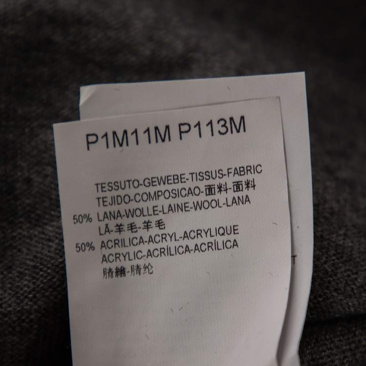 Pre Owned Emporio Armani Charcoal Grey Wool Contrast Flock Detail Crewneck Sweater L