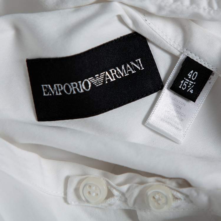 Pre Owned Emporio Armani White Cotton Stand Collar Button Front Shirt M