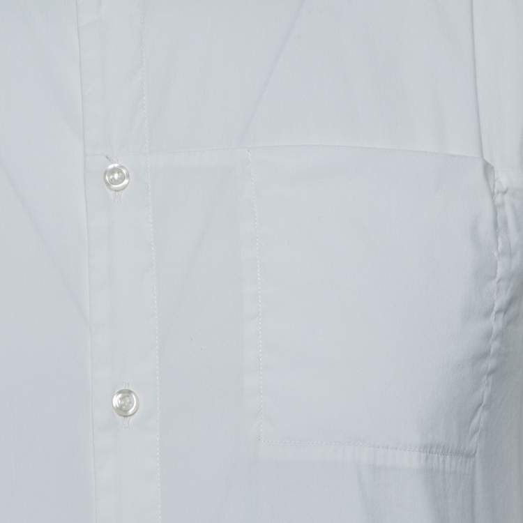 Pre Owned Emporio Armani White Cotton Stand Collar Button Front Shirt M