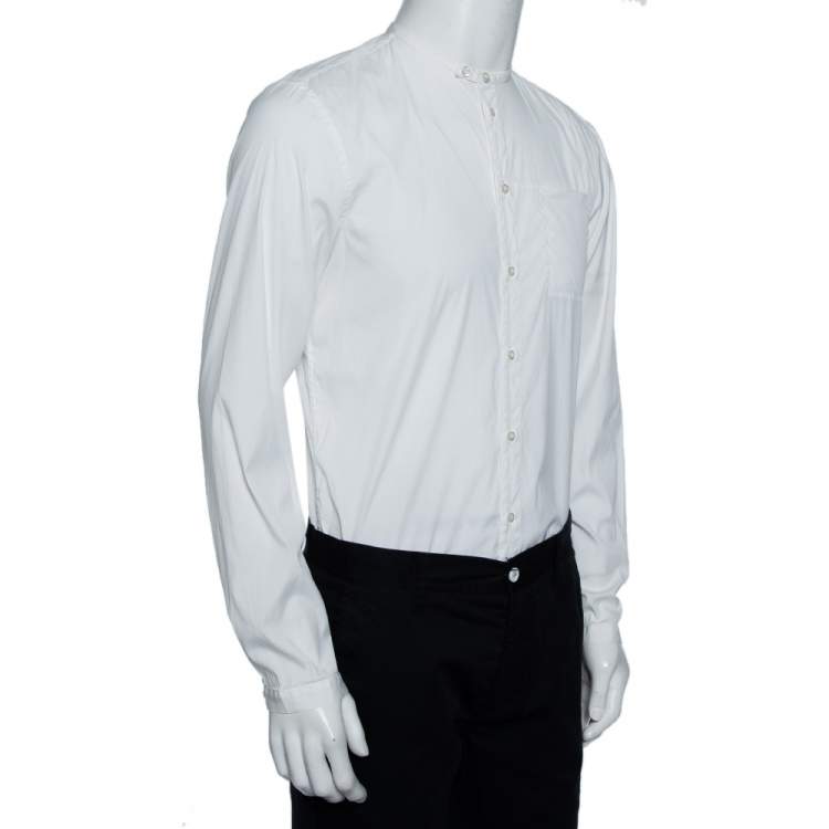 Pre Owned Emporio Armani White Cotton Stand Collar Button Front Shirt M