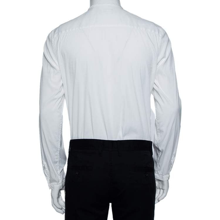 Pre Owned Emporio Armani White Cotton Stand Collar Button Front Shirt M