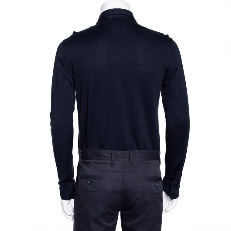 مملوكة مسبقًا Emporio Armani Navy Blue Knit Button Front Shirt L