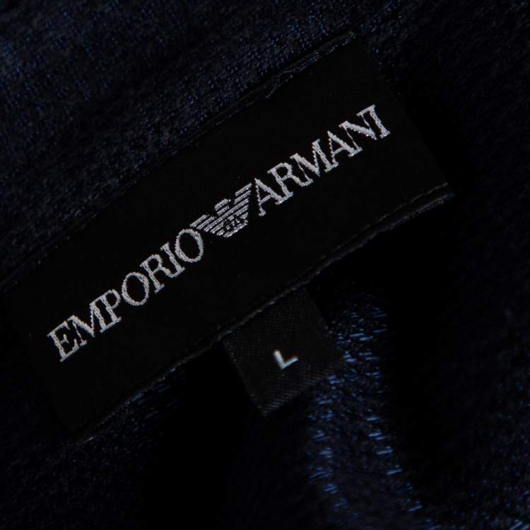 مملوكة مسبقًا Emporio Armani Navy Blue Knit Button Front Shirt L