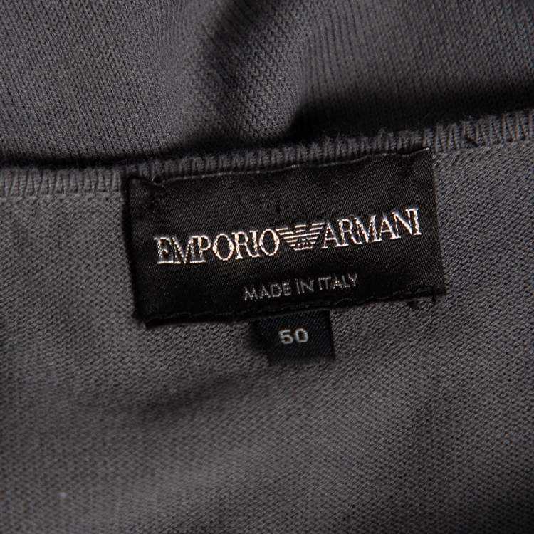 Pre Owned Emporio Armani Grey Embossed Knit Round Neck Sweater L