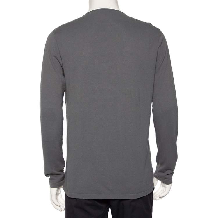 Pre Owned Emporio Armani Grey Embossed Knit Round Neck Sweater L