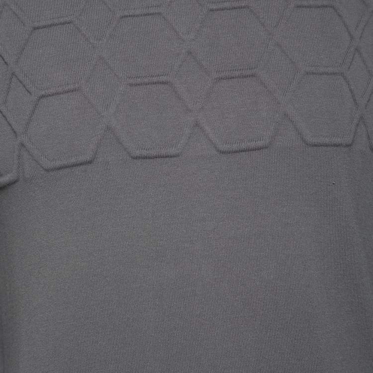 Pre Owned Emporio Armani Grey Embossed Knit Round Neck Sweater L