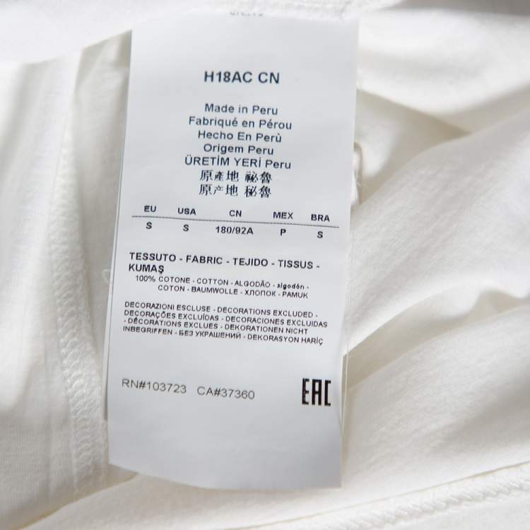 Pre Owned Emporio Armani White Logo Embroidered Cotton V-Neck T-Shirt S